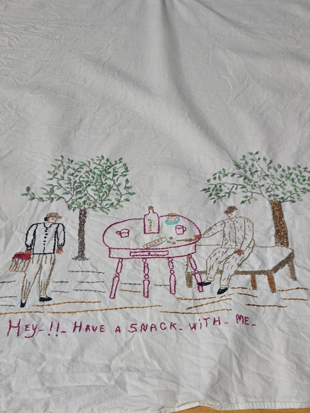Vintage Hand Embroidered Tea Towel
